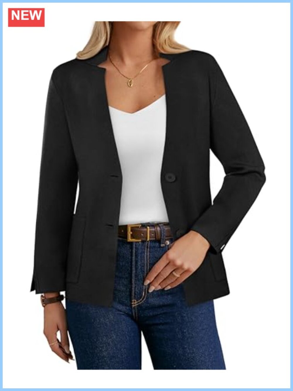 Knit Sweater Blazer Business Casual Cardigan Notch Collar Button